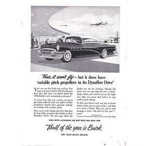 Dynaflow Drive 1955 Buick Sedan Car1950s Vintage Print Ad 9 inch Tall